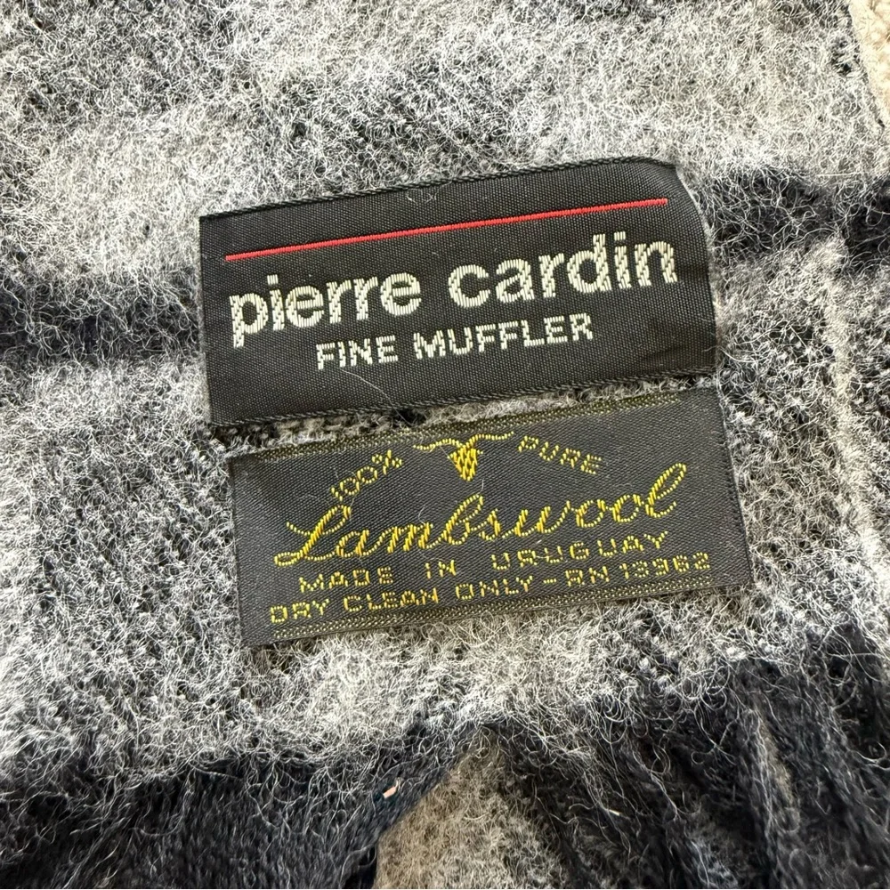 Pierre Cardin Fine Wool Muffler Scarf Gray Black Stripe‎ Fringe